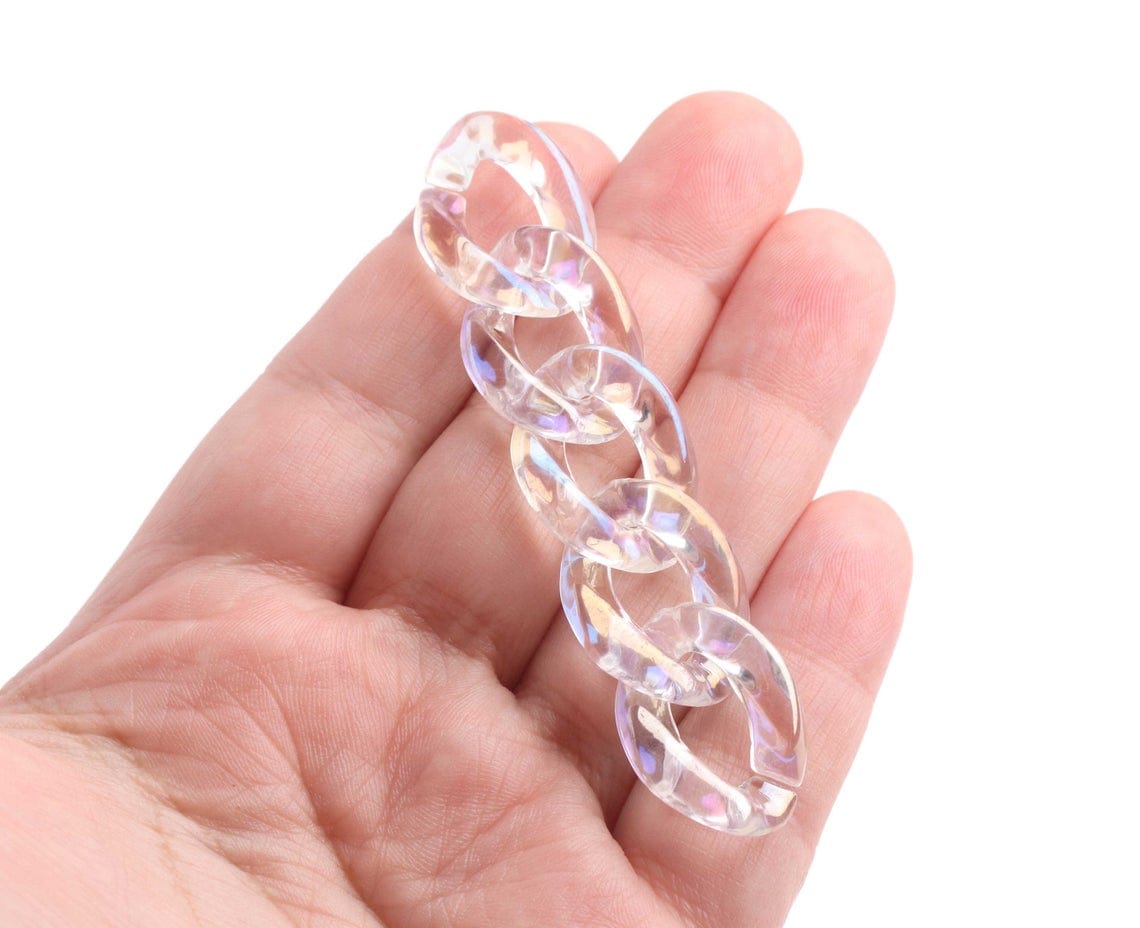 1ft Opal Clear Acrylic Chain Links, 23mm, Iridescent, Miami Cuban Link