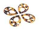 4 Stained Glass Teardrops in Tortoise Shell, Earring Dangles, Acetate Plastic, 36.5 x 26.5mm