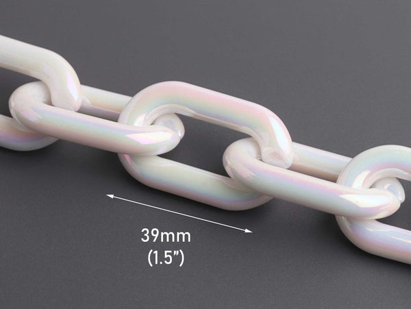 1ft Extra Large Opal White Acrylic Chain Links, 39mm, Iridescent, For Decor