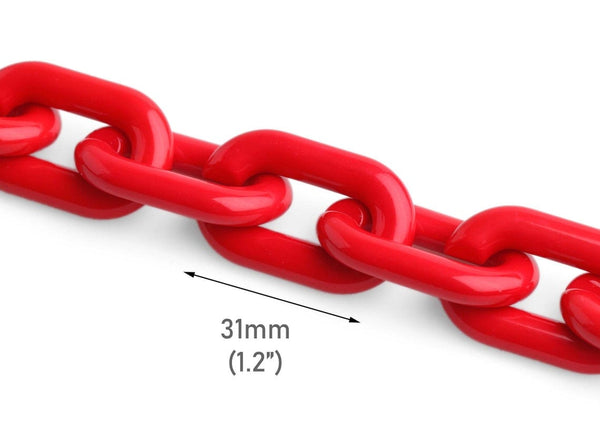 1ft Lipstick Red Acrylic Chain Links, 31mm, For Kidcore Jewelry Crafts