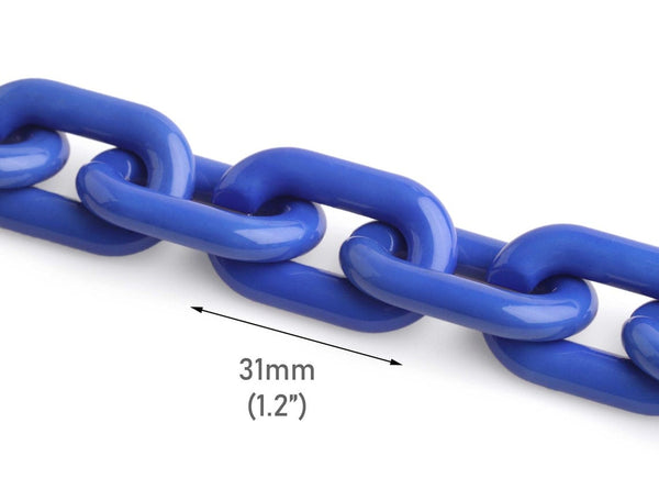 1ft Cobalt Blue Chain Links, 31mm, Acrylic Connectors, For Glasses Chains