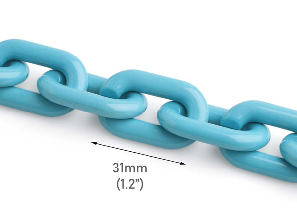 1ft Teal Blue Acrylic Chain Links, 31mm, Turquoise, For Rave EDM and Kidcore