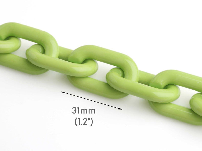 1ft Lime Green Acrylic Chain Links, 31mm, Super Chunky, For Making Purse Straps