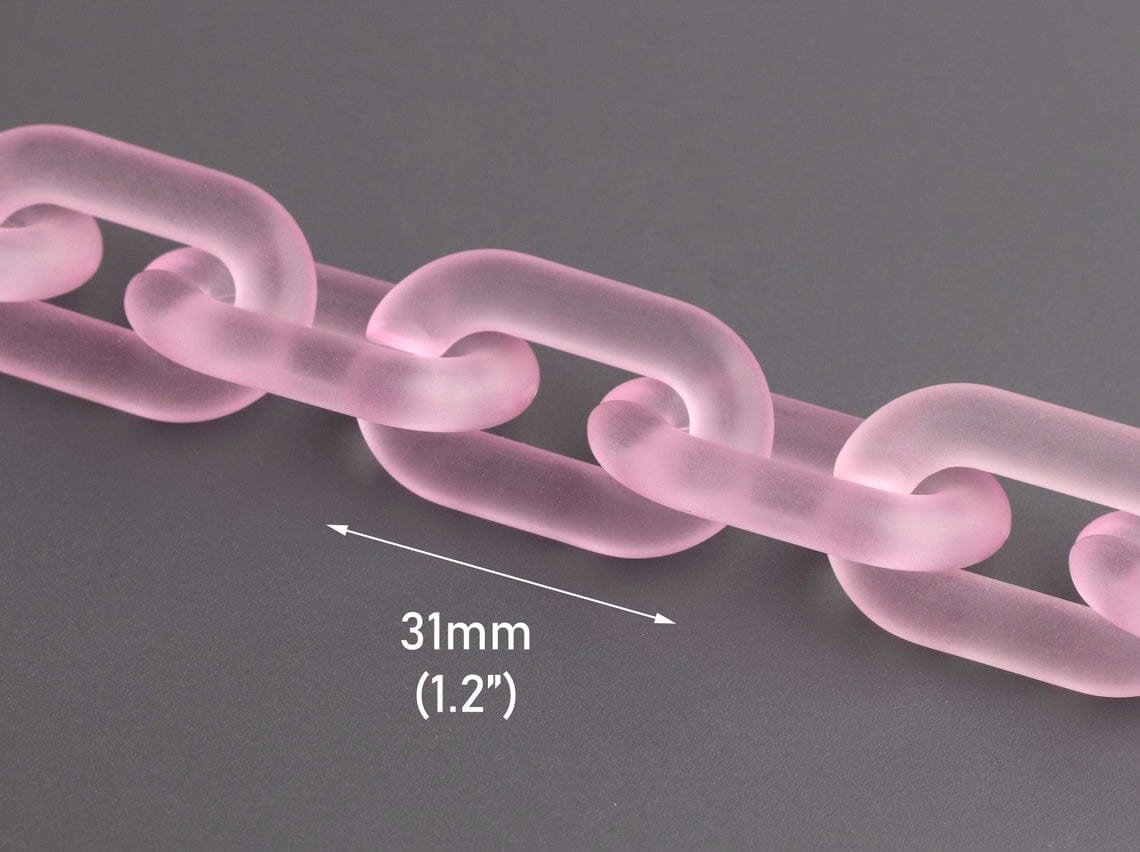 1ft Frosted Ballet Pink Chain Links, 31mm, Matte Acrylic, Chunky Oval