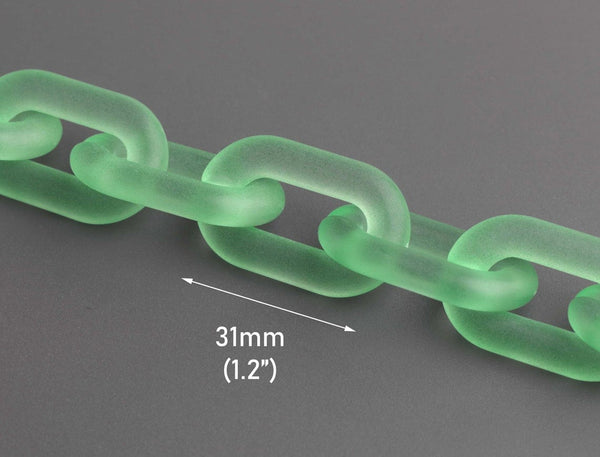 1ft Frosted Green Acrylic Chain Links, 31mm, Matte, For Lanyards and Wallet Chains