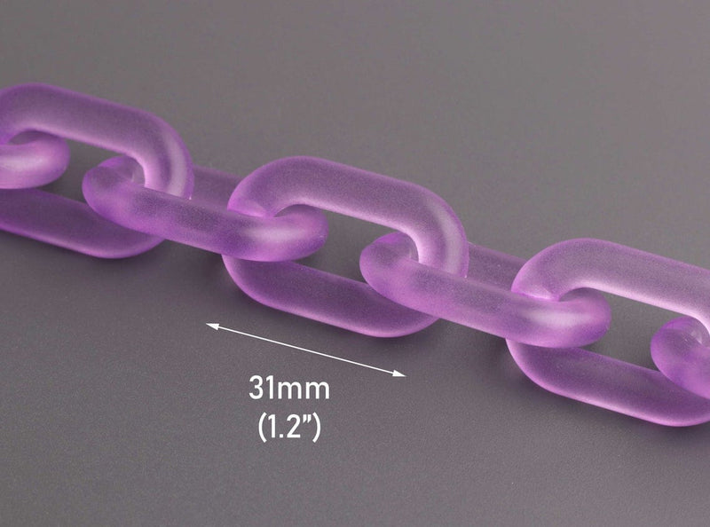 1ft Frosted Purple Acrylic Chain Links, 31mm, For Necklace and Earring Connectors