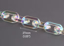 1ft Opal Clear Acrylic Chain Links, 27mm, Iridescent, Paperclip Connectors