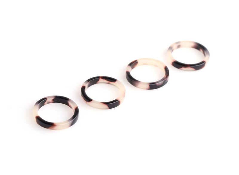 4 Ultra Thin Rings in White Tortoise Shell, Small Closed Jump Rings, Seamless, Cellulose Acetate, 15mm
