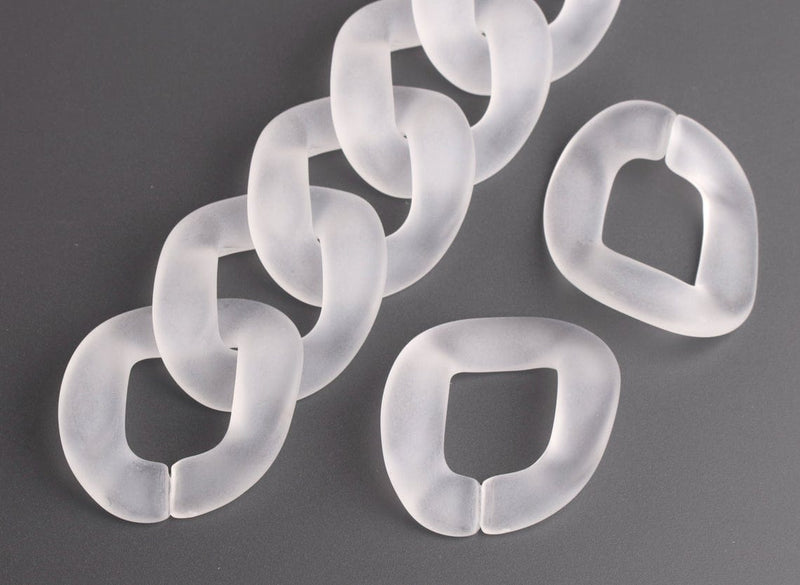 1ft Extra Large Frosted Acrylic Chain Links, 40mm, Matte White Crystal, Cuban Twists