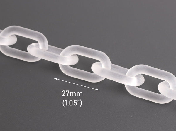 1ft Frosted Acrylic Chain Links, 27mm, Matte White Crystal, Paperclip Connectors