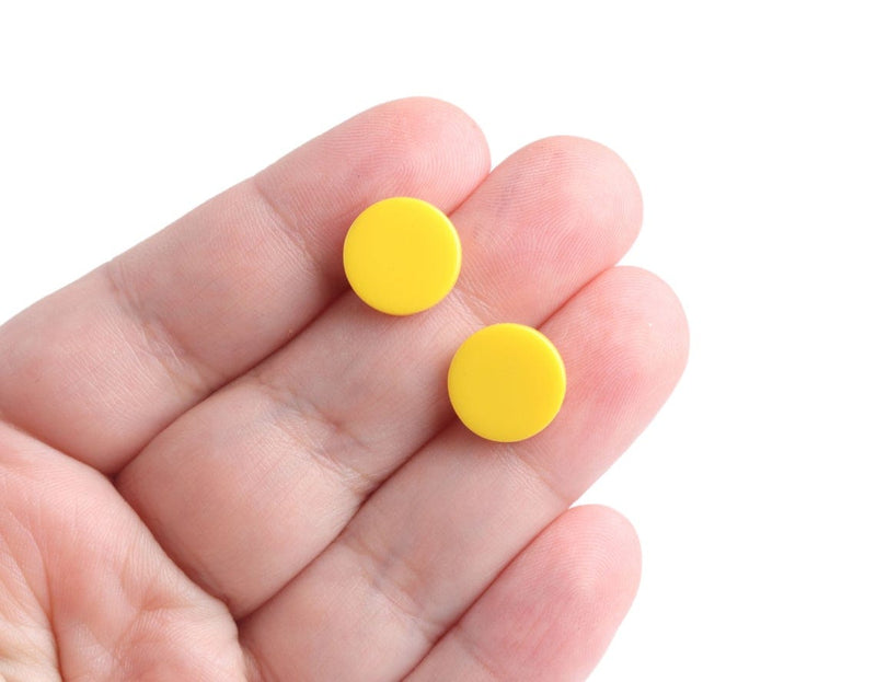 4 Lemon Yellow Resin Cabochons, Round Blanks, Small Flatbacks, Acetate Plastic, 12mm