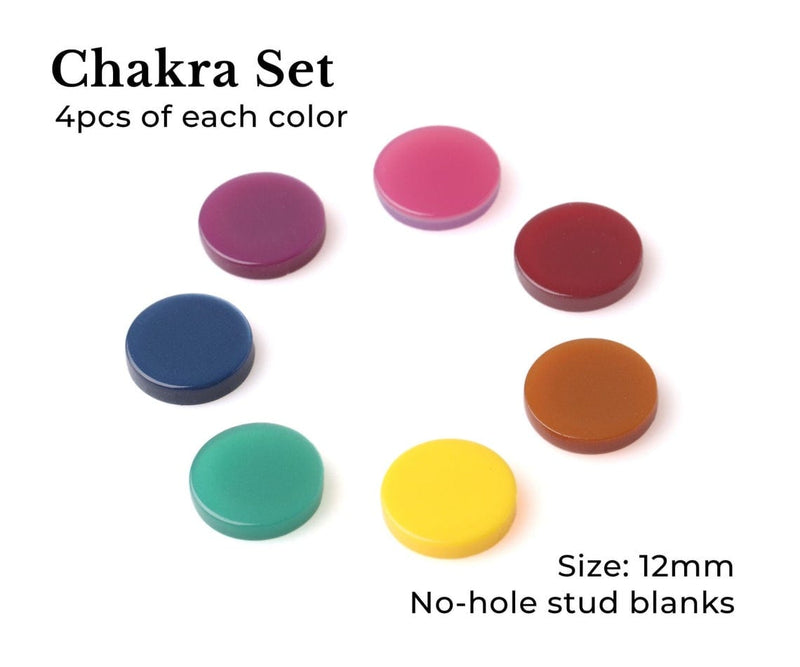 28 Resin Flatbacks in a Rainbow Chakra Set, DIY Stud Earring Kit, Craft Supply Cabochons, Cellulose Acetate, 12mm