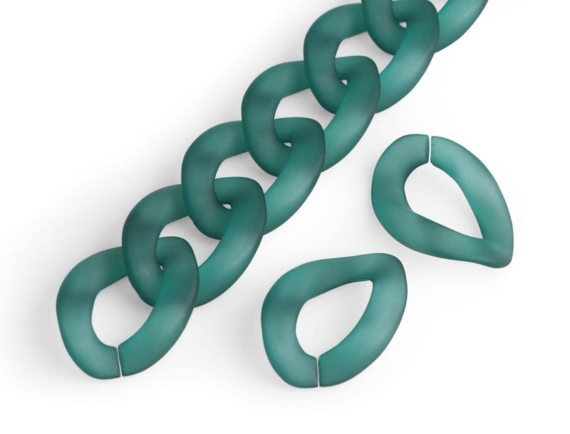 1ft Frosted Pine Green Chain Links, 23mm, Matte Acrylic, For Jewelry Supply