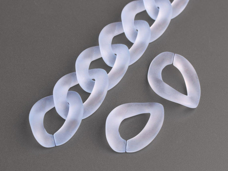1ft Frosted Blue Acrylic Chain Links in Light Sapphire, 23mm, Transparent Matte
