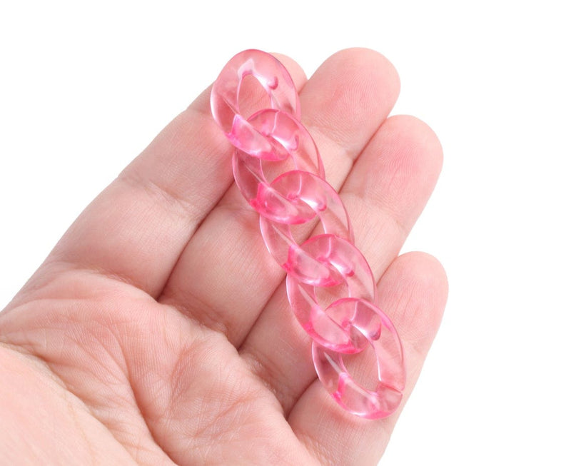 1ft Light Pink Acrylic Chain Links, 23mm, Transparent Plastic Glass, Sweet Kawaii