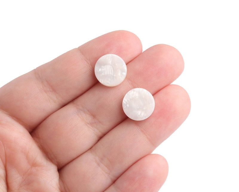 4 Pearl White Resin Cabochons, Undrilled Cabs, Plastic Flatbacks for Stud Earrings, 12mm