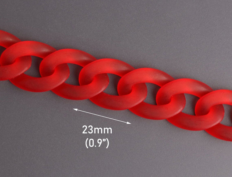 1ft Frosted Ruby Red Acrylic Chain Links, 23mm, Matte Effect, Miami Cuban Links