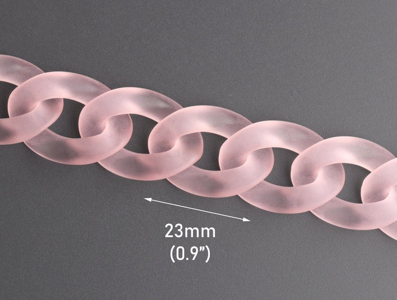 1ft Frosted Light Pink Chain Links, 23mm, Matte Acrylic Plastic, Cute Pastels