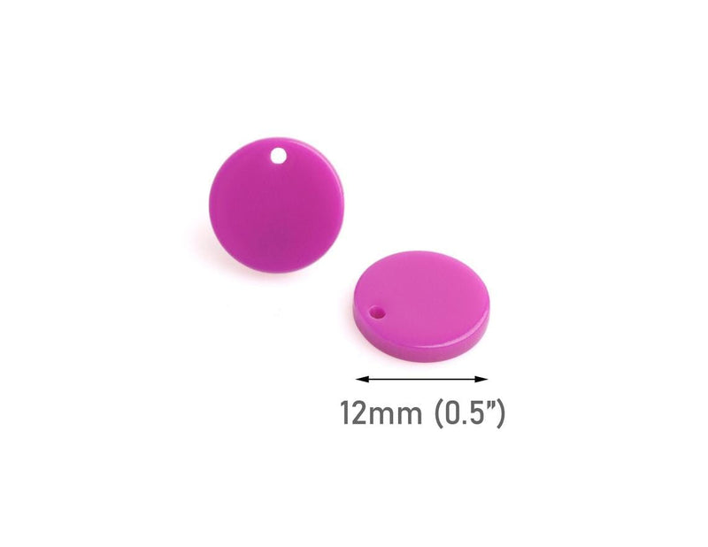 4 Mini Disc Charms in Purple Magenta, Neon Plastic Beads, Small Basic Circles, Acrylic, 12mm