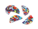 2 Large Half Circle Pendants in Rainbow Confetti, Semi-Circle Shapes, Half Moon Blanks, Acetate Plastic, 37 x 18mm