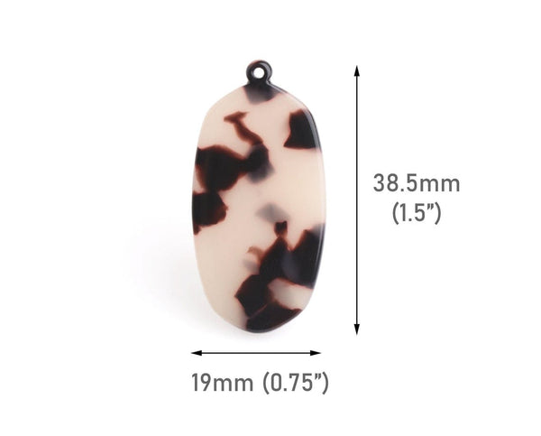 4 Long Hexagon Charms in White Tortoise Shell, Beige and Brown, Oval Earring Blanks, Cellulose Acetate, 38.5 x 19mm