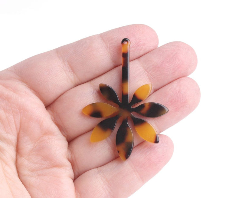 2 Japanese Maple Leaf Charms in Tortoise Shell, Extra Long Earring Drop Pieces, Acetate, 50 x 35mm