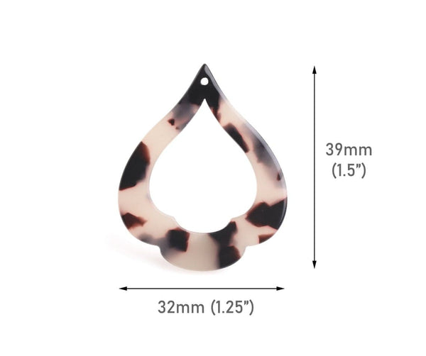 4 Boho Teardrop Spade Charms in Blonde Tortoise Shell, Geometric, Las Vegas Casino Earrings, Acetate, 39 x 32mm