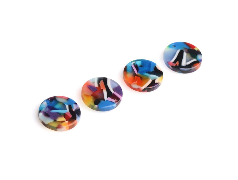 4 Small Round Charms in Rainbow Confetti, Earring Drop Blanks, Acetate, 15mm