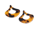 2 Boho Open Paddle Charms in Tortoise Shell, Large Resin Pendant, Teardrops, Acetate, 35 x 33.5mm
