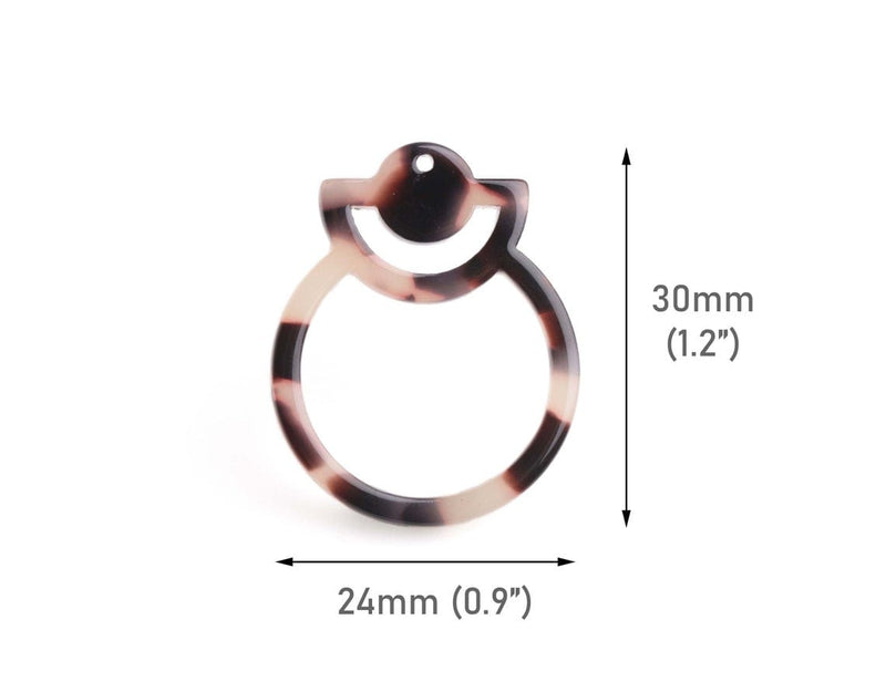 2 Modern Geometric Charms in Blonde Tortoise Shell, Artsy Plastic Beads, Acetate, 30 x 24mm