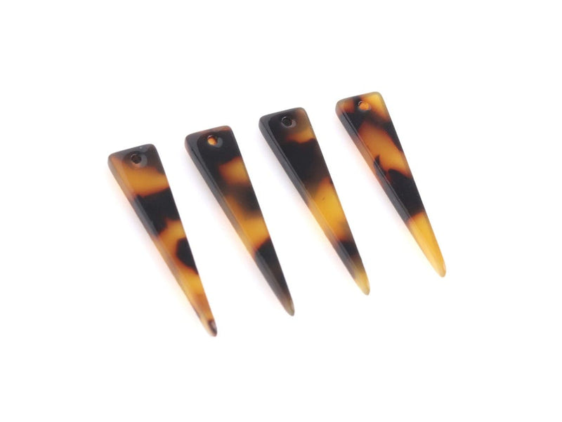 4 Spike Charms in Tortoise Shell, Acrylic Edgy Charms, Long Triangle Drops, Plastic Acetate, 28.5 x 6mm