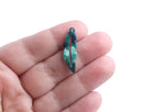 4 Boho Green Feather Charms, Peacock, Tiny Resin Dangles for Earrings, Plastic Acetate, 28.5 x 9mm