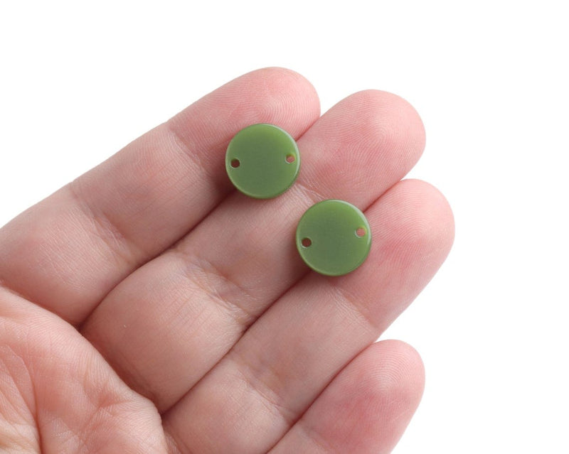 4 Moss Green Charm Links, Multi Hole Beads, 2 Hole Round Connectors, Acetate, 12mm
