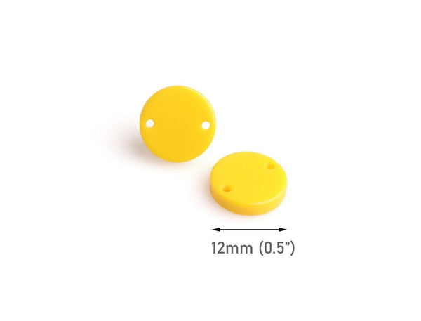 4 Lemon Yellow Bead Connectors, Flat Circle Discs with 2 Holes, Acetate, 12mm