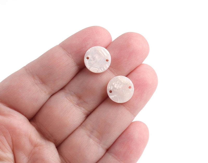 4 Pearl White Round Circle Links with Two Holes, Unique Connectors, Cellulose Acetate, 12mm