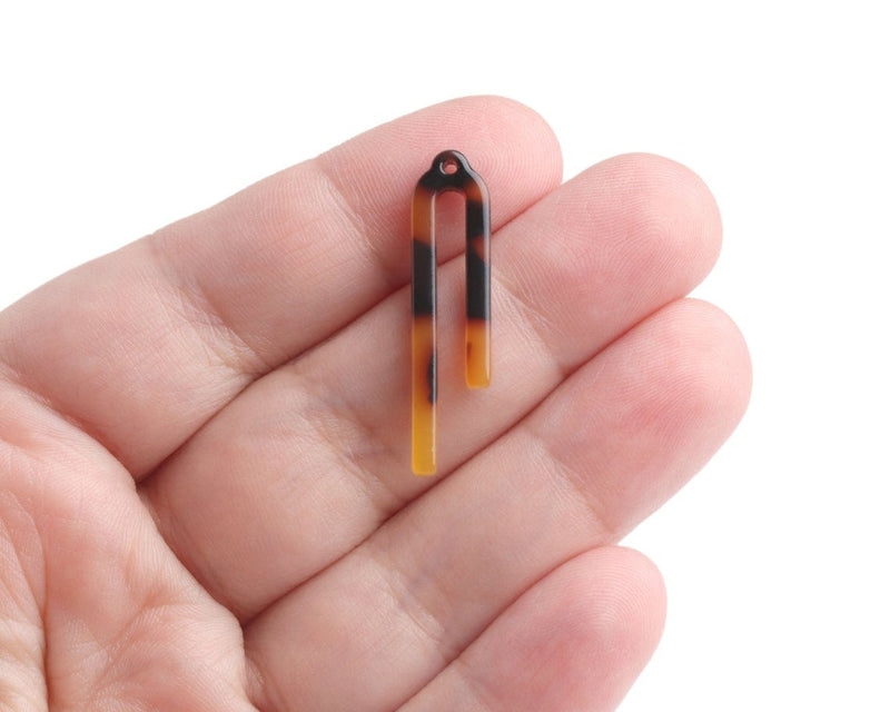 4 Arch Charms in Tortoise Shell, Two Bars, Modern Charms, Unique Shape for Earrings, Acetate, 28.5 x 6mm