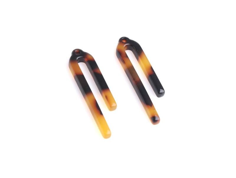 4 Arch Charms in Tortoise Shell, Two Bars, Modern Charms, Unique Shape for Earrings, Acetate, 28.5 x 6mm