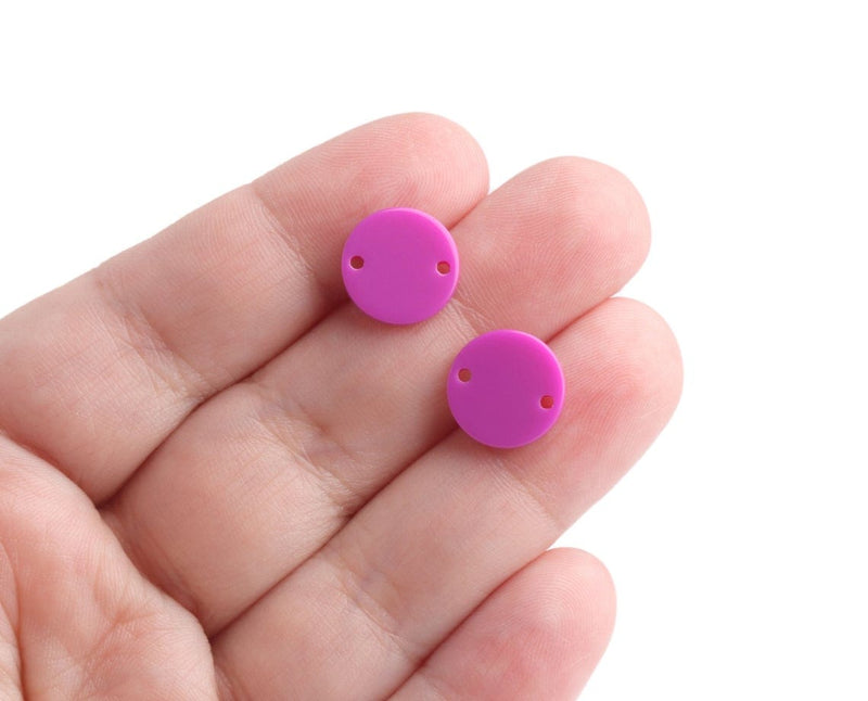 4 Berry Purple Connector Links for Jewelry, Roud Circle Discs with 2 Holes, Acrylic Plastic, 12mm