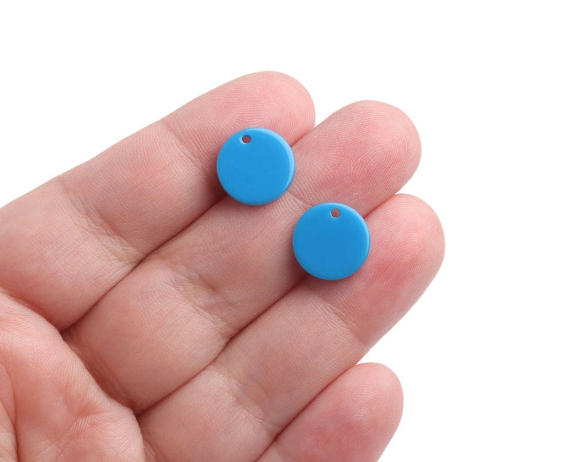 4 Cerulean Blue Charm Beads, Tiny Round Circle Discs, Acrylic, 12mm