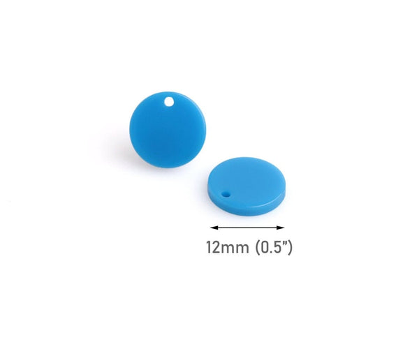 4 Cerulean Blue Charm Beads, Tiny Round Circle Discs, Acrylic, 12mm