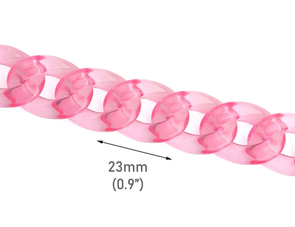 1ft Light Pink Acrylic Chain Links, 23mm, Transparent Plastic Glass, Sweet Kawaii
