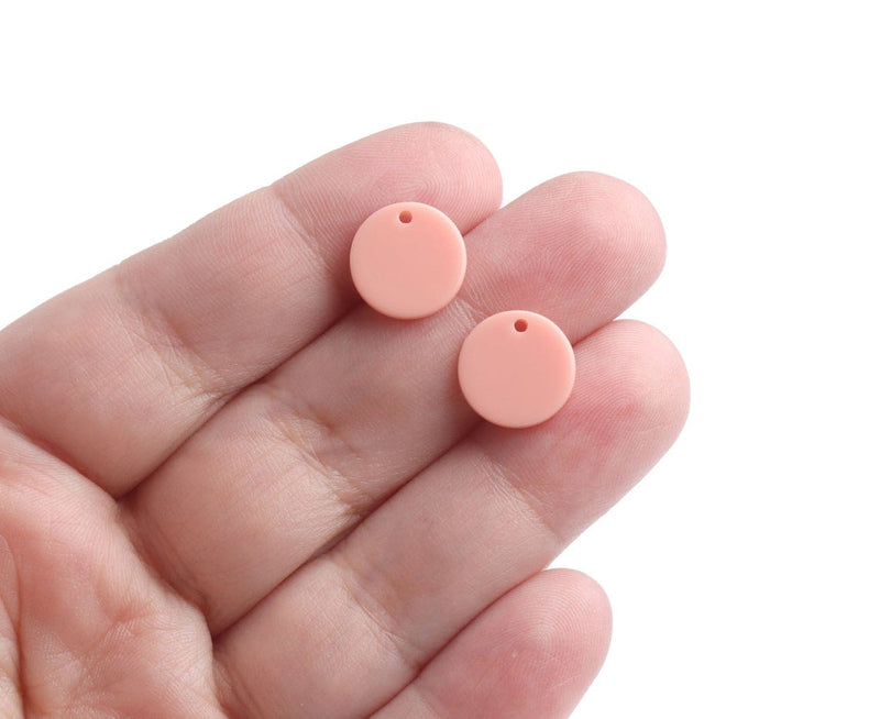 4 Tiny Round Charms in Peach, Circle Blanks for Engraving, Pink Acrylic, 12mm