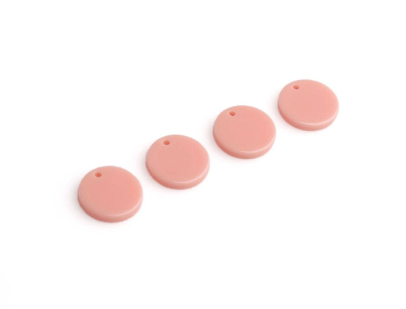 4 Tiny Round Charms in Peach, Circle Blanks for Engraving, Pink Acrylic, 12mm