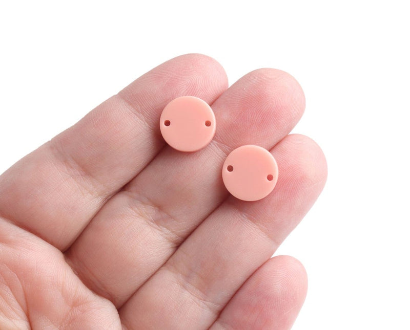 4 Tiny Circle Links in Pink Peach, Multi Hole Bead Connectors, Acrylic, 12mm