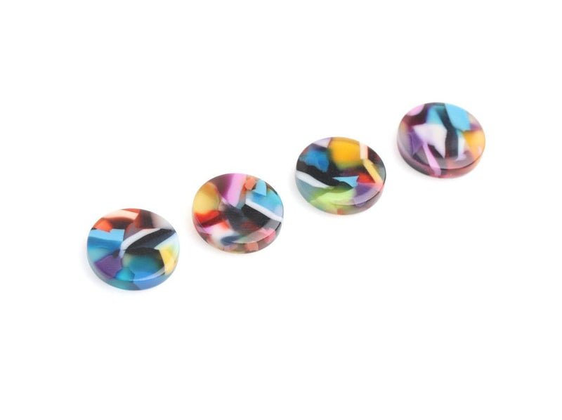 4 Mini Cabochons in Colorful Rainbow, Undrilled Cabs, Small Round Circles for Stud Earrings, Buttons and Nail Art, Cellulose Acetate, 12mm