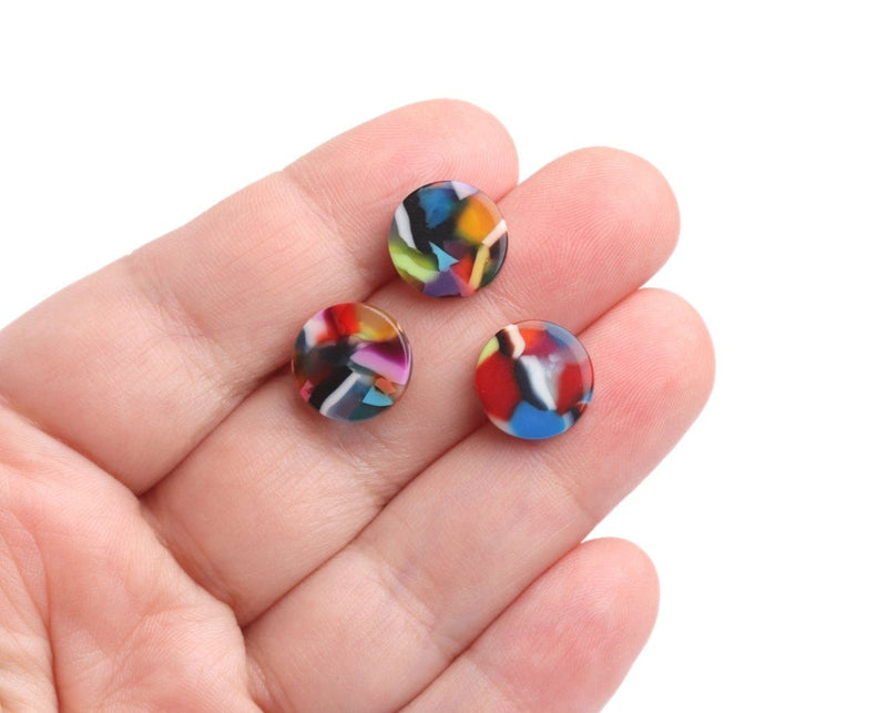 4 Mini Cabochons in Colorful Rainbow, Undrilled Cabs, Small Round Circles for Stud Earrings, Buttons and Nail Art, Cellulose Acetate, 12mm