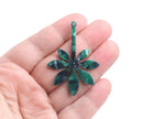 2 Japanese Maple Leaf Charms in Dark Green Tortoise Shell, Flower Pendant, Plastic Acetate, 50 x 35mm