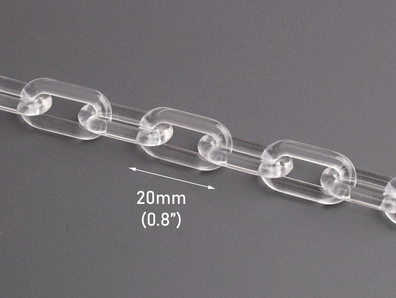 1ft Small Crystal Clear Acrylic Chain with Paperclip Links, 20mm, Transparent
