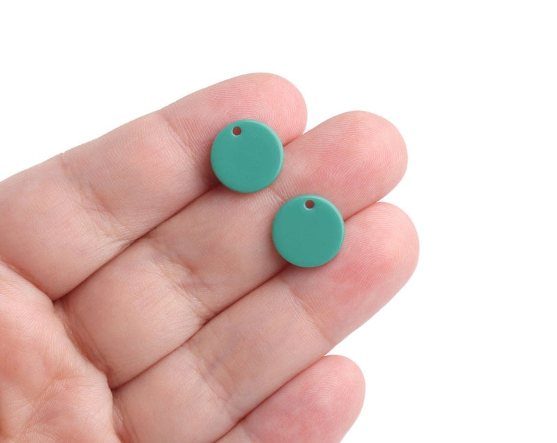 4 Emerald Green Charm Beads, Tiny Round Circles, Disc Blanks with 1 Hole, Acrylic, 12mm