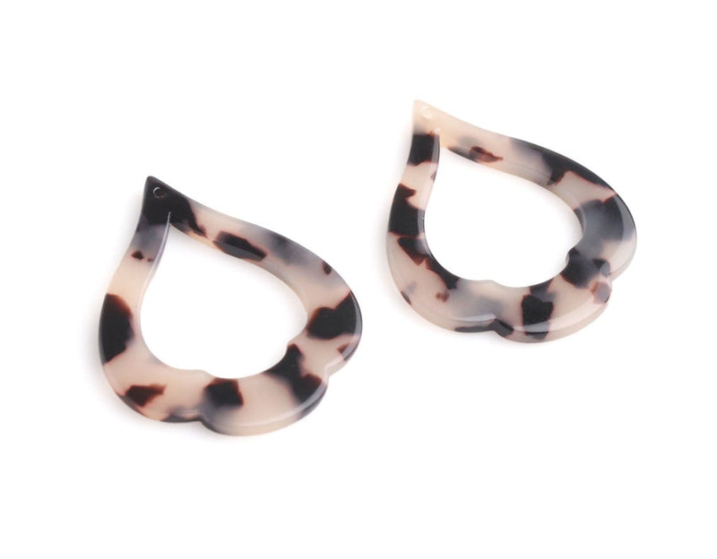 4 Boho Teardrop Spade Charms in Blonde Tortoise Shell, Geometric, Las Vegas Casino Earrings, Acetate, 39 x 32mm